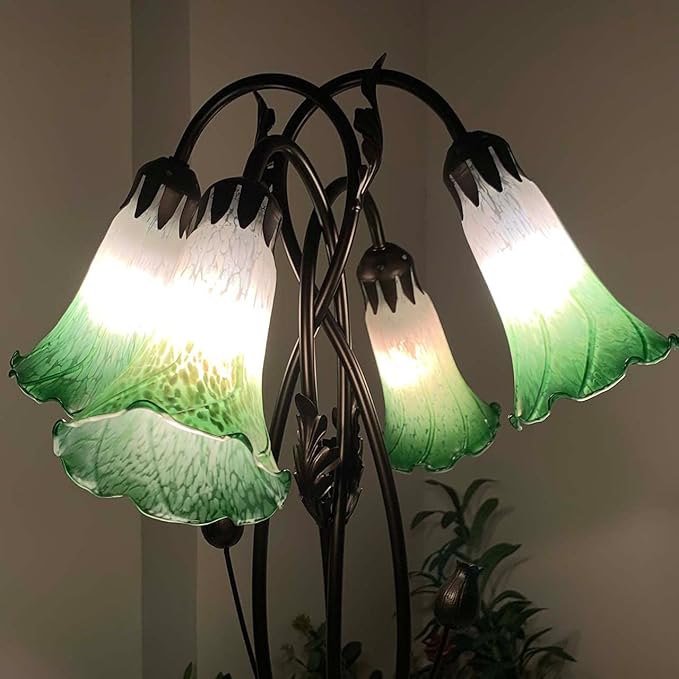 Bieye L10857 Lily Flower Blown Glass Accent Table Lamp for Living Room Bedroom Decoration (4-Light, Green) - Bloomnest