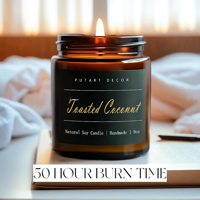 Toasted Coconut Candles for Home Scented, Natural Soy Aromatherapy Non Toxic Candles with Long Lasting Fragrance & Clean Burn, Luxury Jar Candle Gift for Women, Men, Home Decoration 9oz - Bloomnest