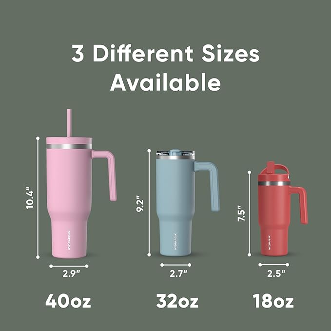 Hydrapeak Voyager 40 Oz Stainless Steel Tumbler with Handle, Insulated Water Bottle With Straw & Lid, Cupholder Friendly Reusable Travel Mug (Thyme) - Bloomnest