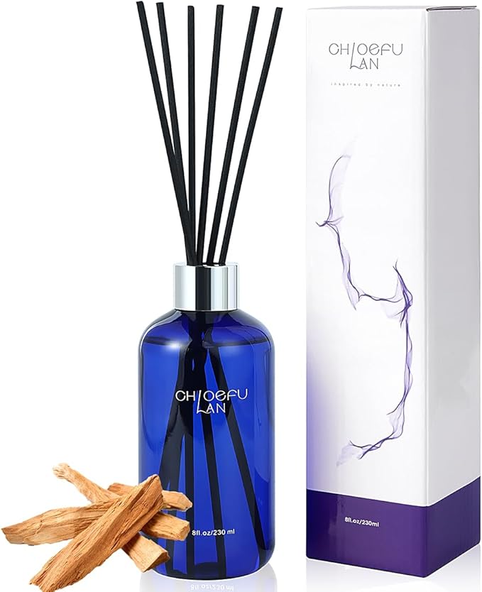 Chloefu Lan Reéd Diffuser, 8.1 oz Natural Essential Scented Oil, 6 Diffuser Sticks, Home Fragrance Sandalwood, Aromatherapy Oil Diffuser Reeds, More Masculine Scent, Bathroom & Office Decor 230ml - Bloomnest