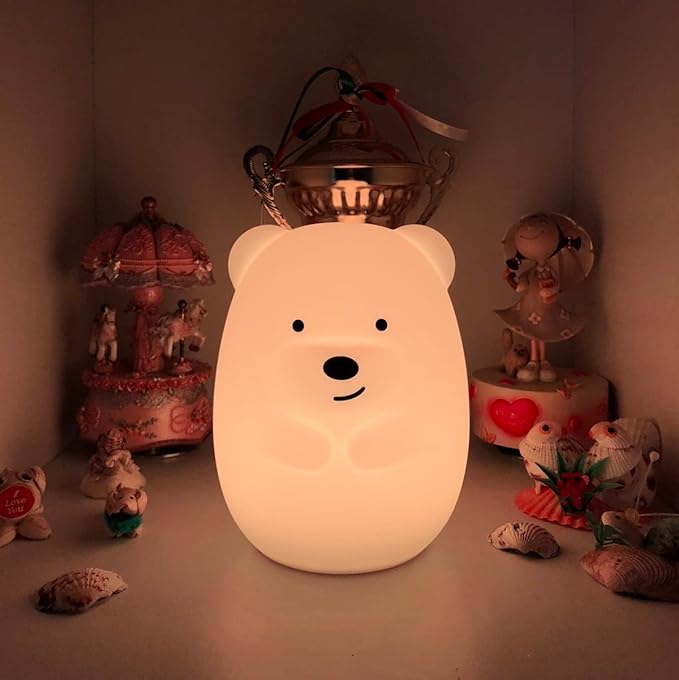 Bear Night Lights for Kids, Bedside lamp for Children, Baby Nursery Light - Break Resistant/Eye Caring/Adjustable Brightness Color/Time Setting/Gifts for Kids Babies Boys Girls - Medium - Bloomnest