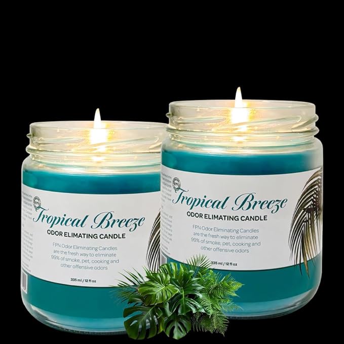 Candle Set Tropical Breeze Odor Eliminating – 2 Pack - 12oz – Long-Lasting Soy Wax Candles – Neutralizes Pet, Kitchen & Smoke Odors – Clean Burn, Eco-Friendly, Aromatherapy Candle - Bloomnest