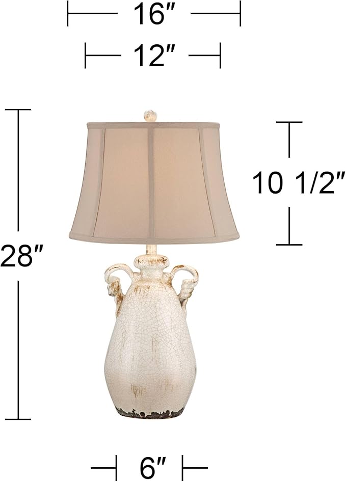 Regency Hill Isabella Rustic Country Cottage Table Lamps 29" Tall Set of 2 Crackled Ivory Glaze Ceramic Handles Jar Beige Bell Shade for Bedroom Living Room House Bedside Nightstand Office - Bloomnest