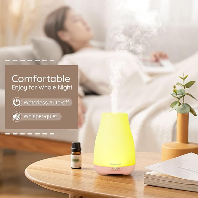 Homeweeks Diffusers, 100ml Colorful Essential Oil Diffuser with Adjustable Mist Mode,Auto Off Aroma for Bedroom/Office/Trip (100 ML 1 Pack) - Bloomnest
