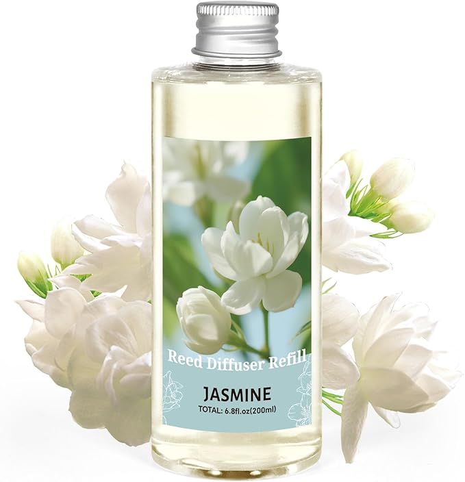 STRN Reed Diffuser Oil Refill, Jasmine Fragrance Oil for Diffuser Refill 200ml, Long-Lasting for Home, Living Room, Bedroom, Spa, 6.8 fl oz - Bloomnest