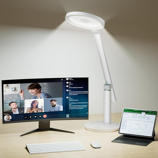 Honeywell Desk Lamp for Home Office, H6 Sunturalux™ Eye-Caring Led Desk Light, 800LM Dimmable Desk Lamp with Timer, Touch Control Tall Desk Reading Light, Table Lamp for Circle Webcam, Study, Bedroom - Bloomnest