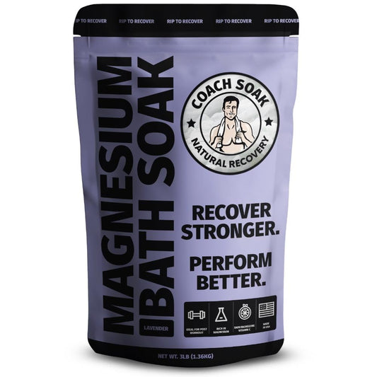 Coach Soak: Recovery Bath Soak - Fast-Absorbing Magnesium Flakes - Bath Salts with 21 Minerals & Essential Oils - Made in the USA with Dead Sea Salt, 3lbs (Calming Lavender)