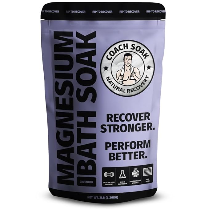 Coach Soak: Recovery Bath Soak - Fast-Absorbing Magnesium Flakes - Bath Salts with 21 Minerals & Essential Oils - Made in the USA with Dead Sea Salt, 3lbs (Calming Lavender) - Bloomnest