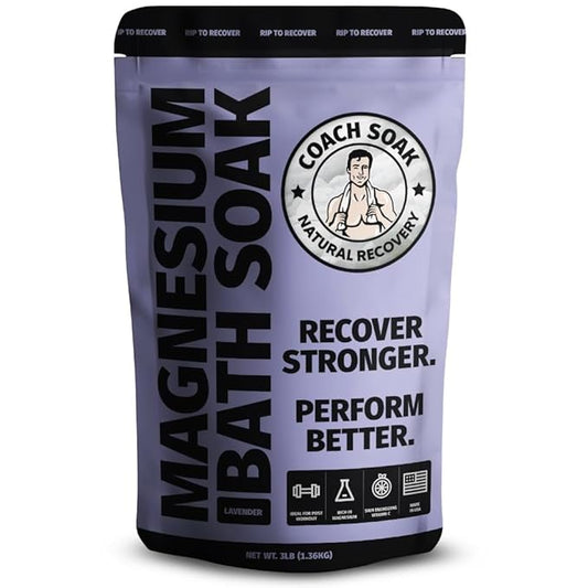 Coach Soak: Recovery Bath Soak - Fast-Absorbing Magnesium Flakes - Bath Salts with 21 Minerals & Essential Oils - Made in the USA with Dead Sea Salt, 3lbs (Calming Lavender) - Bloomnest