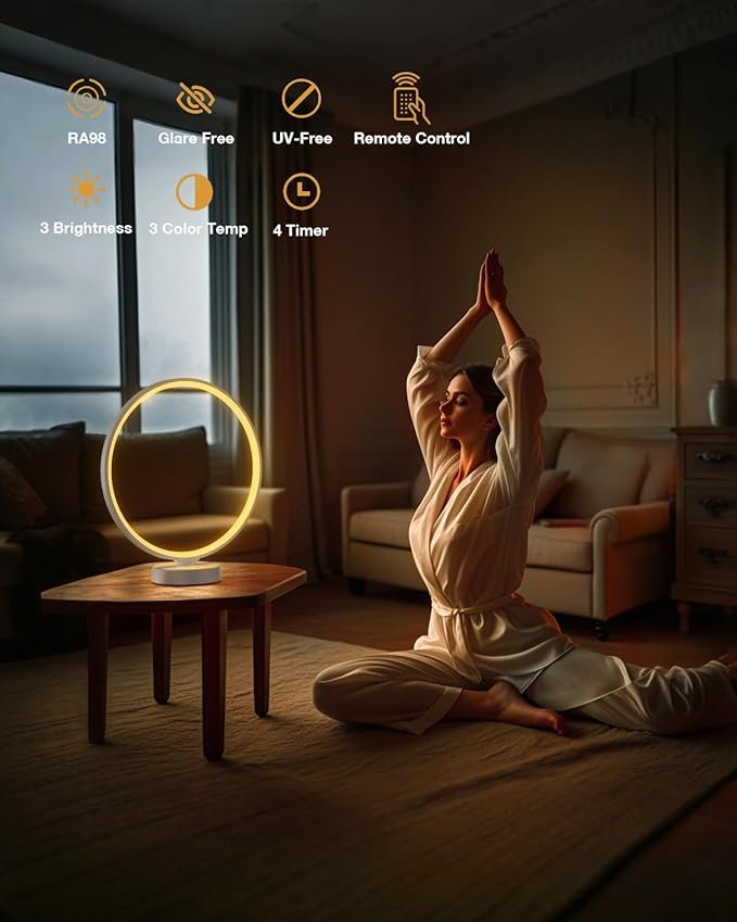 Sun Lamp 10000 Lux Light Therapy Lamp, UV-Free with Remote Control, 3 Color Temperatures, 4 Bright Levels & Timer, Happy Seasonal Sunlight for Home, Office - Bloomnest