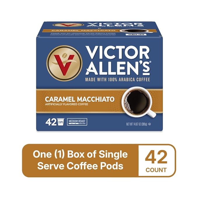 Victor Allen's Coffee Caramel Macchiato Flavored, Medium Roast, 42 Count, Single Serve Coffee Pods for Keurig K-Cup Brewers - Bloomnest