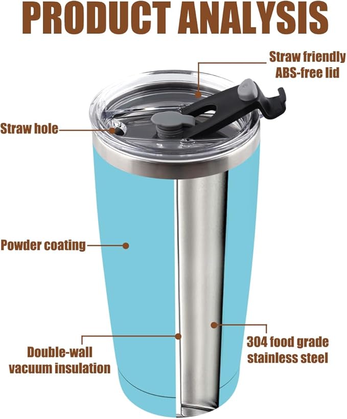 Amtidy 12 Pack 20oz Stainless Steel Tumbler with Lid, Powder Coated Vacuum Insulated Tumbler Cup, With straw and cleaning brushDouble Wall Coffee Tumbler, Powder Coated Travel Mug - Bloomnest