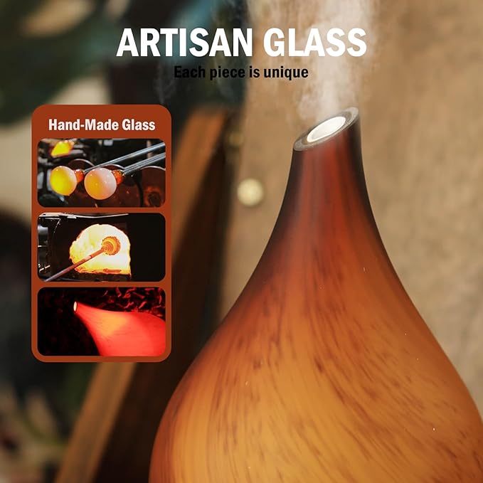 Porseme 150ml Essential Oil Diffuser Glass Color Changing Aroma Air Diffusers Aromatherapy Ultrasonic Cool Mist Humidifier 6 Running Hours Waterless Auto-Off for Sleeping Yoga Office Spa (Caramel) Porseme