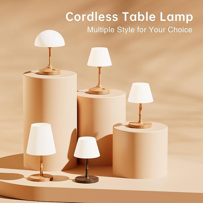 Table Lamp Bedside Desk Lamp,Cordless Rechargeable Battery Operated Lamps for Bedroom Night Stands,3 Colors Touch Dimmable Small Table Kitchen Lamps for Living Room,4000mAh LED (Fabric Shade) - Bloomnest