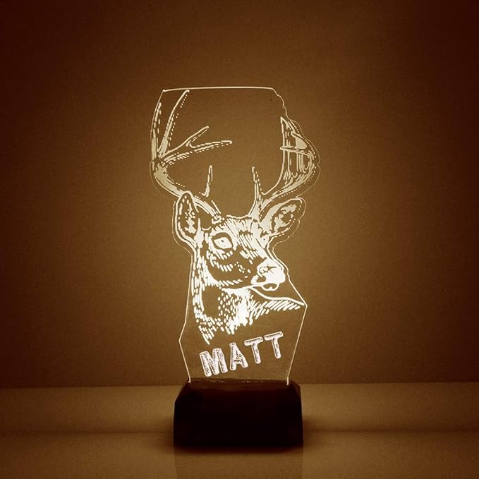 Hunting Buck Deer Custom LED Sign Night Light Lamp with Remote - Personalized Name or Image Display, Clear Acrylic Light Up Home Decor, 16 Colors & 4 Modes - Made in The USA - Bloomnest