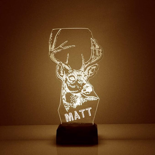 Hunting Buck Deer Custom LED Sign Night Light Lamp with Remote - Personalized Name or Image Display, Clear Acrylic Light Up Home Decor, 16 Colors & 4 Modes - Made in The USA - Bloomnest