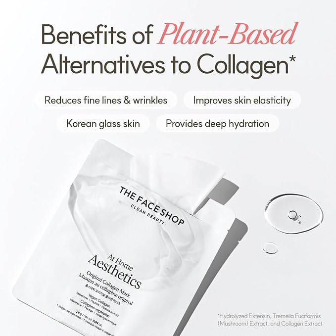 THE FACE SHOP Original Vegan Collagen Face Mask, Korean Glass Skin Essential, Peptide Hydrogel Mask for Firming & Skin Elasticity, Moisturizing, 4EA - Bloomnest
