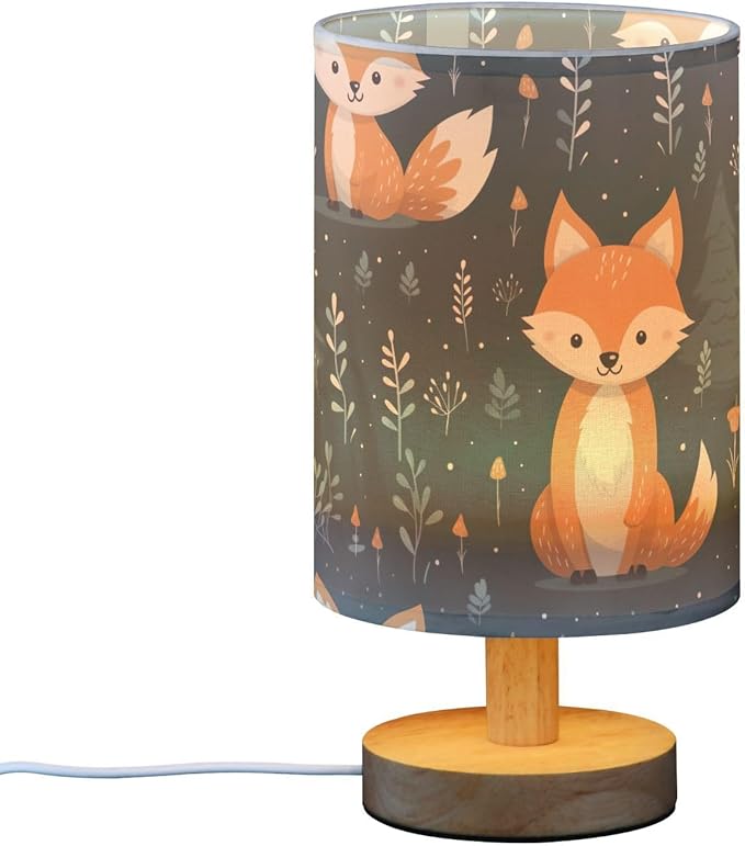 Bedside Lamp Cute Fox Animal Table Lamp with USB Port Wood Base for Living - Bloomnest