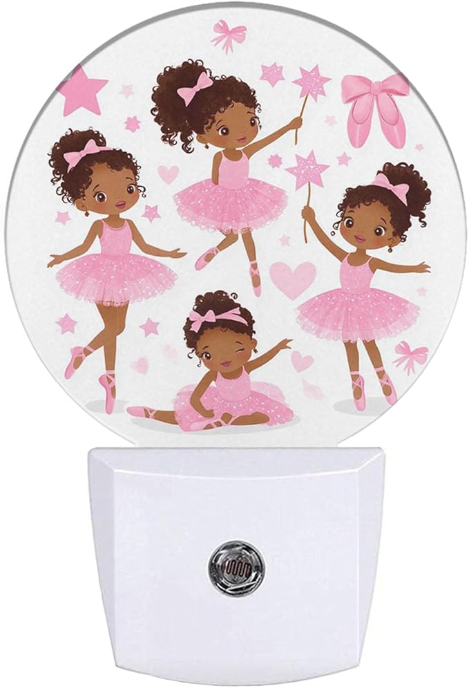 EKOBLA Cute Black Ballet Dancers Night Light African-American Ballerinas Girl Cartoon Night Lights Plug into Wall Auto Sensor LED Lamp for Ballet Lovers Teen Girls Gifts - Bloomnest