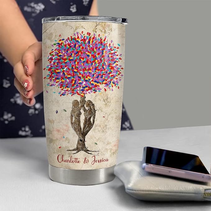 SANDJEST Personalized Best Friend Tumbler Bestie Tree 20oz 30oz Tumblers with Lid Gift for Women Girl Best Friends Besties Soul Sisters Christmas Birthday - Bloomnest