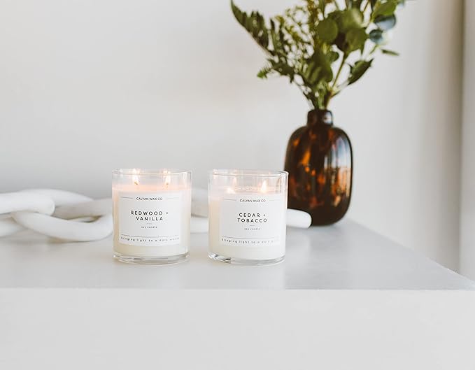 Calyan Wax Co. 2 Wick Candle, Smoke + Leather Scented Candle, 37 Hour Burn Time, Aromatherapy Soy Candles, Non Toxic & Vegan Soy Wax, Glass Tumbler Scented Candles, 8.8oz - Bloomnest