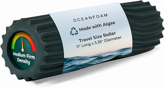 Oceanfoam Ripple Travel Foam Roller (11" x 3.35") Firm Mini Foam Roller for Physical Therapy, Deep Tissue Massage, Back Pain - High Density, Ergonomic Wave Textured - Yoga, Pilates, Exercise (Hunter)