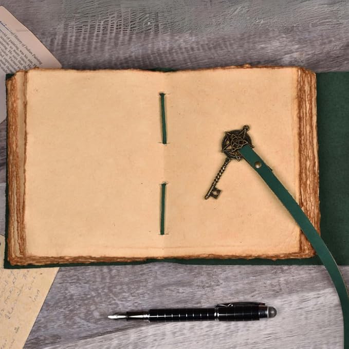 LEATHER VILLAGE Leather Bound Vintage Journal for Women & Men - 7"X5"(A7), Turquoise, 200 Pages of Handmade Deckle Edges Watercolor Paper - Antique Lock Closure - Book of Shadow - Bloomnest