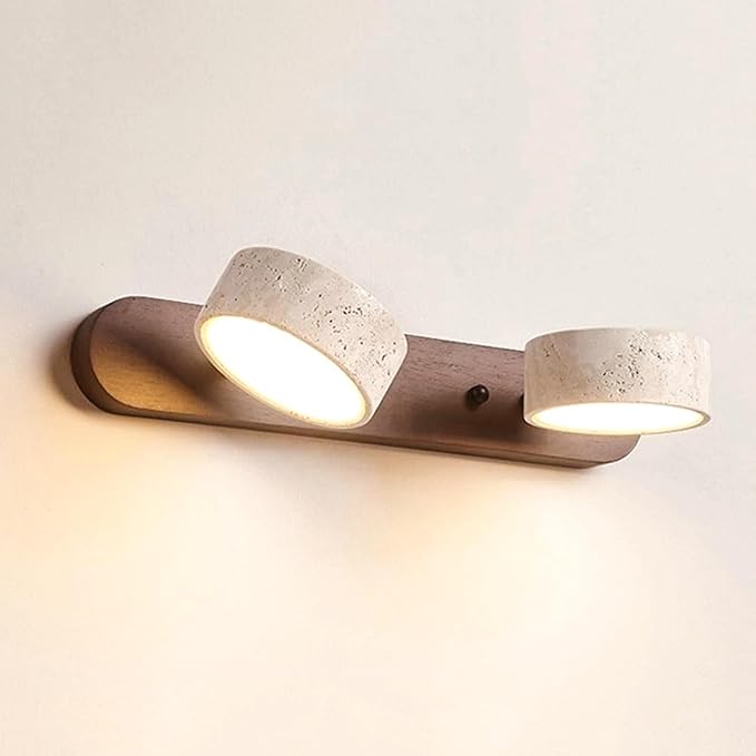 Japanese Wabi-Sabi LED Wall Sconce with Natural Stone Shade,Vintage Swivel Wall Lights,Modern Wall Sconce for Bathroom Mirror, Kitchen,Dining Room,Hallway,Vanity Lighting (A, 2 Heads) - Bloomnest