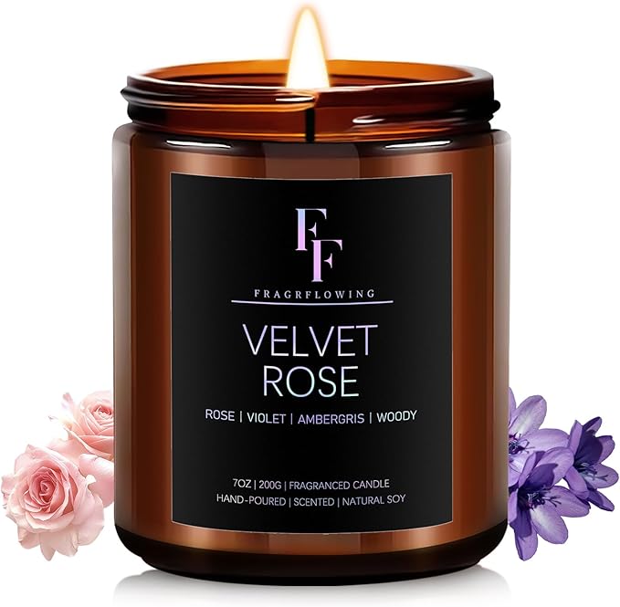 Velvet Rose Candle, Scented Candle for Home Soy Wax Candle, Aromatherapy Candle Gift for Women Men, 7oz - Bloomnest
