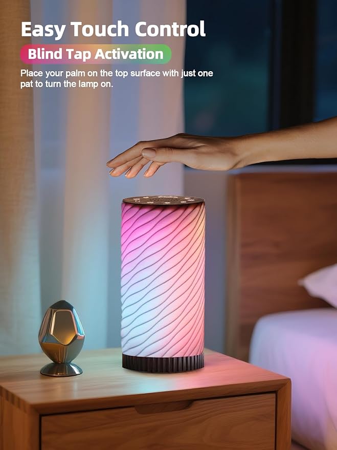 Touch Small Lamp for Bedroom, White Noise Sleep Sound Machine with Mood Night Lighting, Modern Bedside Table Lamp with Bluetooth Speaker, 20 Brightness & 30 Volume, Night Lights for Adults/Kids - Bloomnest
