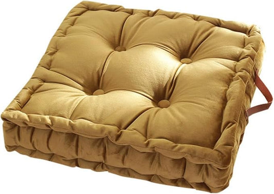 Square Floor Cushion, 16.5" Soft Velvet Floor Seating Pillow Cushion with Handle Thicken Decorative Floor Cushion for Yoga Living Room Balcony Outdoor Bedroom Tatami, Ginger Yellow - Bloomnest