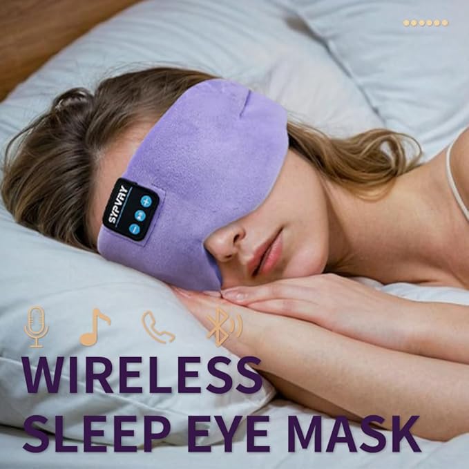 Sleep Mask Bluetooth 5.4 Headphones Soft Wireless Headband Eye Mask Blackout with Microphone (Lilac) - Bloomnest