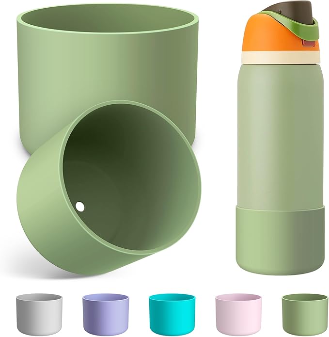 2PCS Silicone Water Bottle Boot for Owala 24oz 32oz 40oz, Anti-Slip Protective Sleeve Bottom Bumper Protector for FreeSip, Twist, and Flip Stainless Steel Water Bottles Alwenid