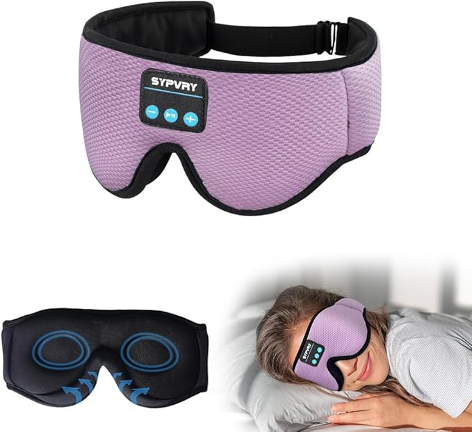 Sleep Mask Bluetooth Headphones Soft Wireless Headband Eye Mask Blackout with Microphone (Purple) - Bloomnest