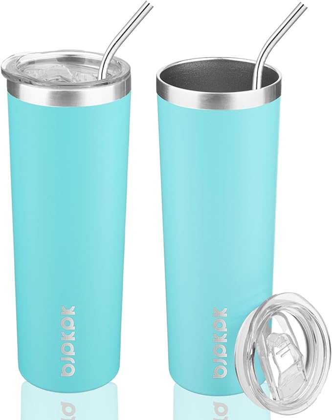 BJPKPK 2 Pack 20oz Skinny Tumblers with Lid Insulated Travel Coffee Cup Stainless Steel Thermal Mug,Turquoise,Turquoise - Bloomnest