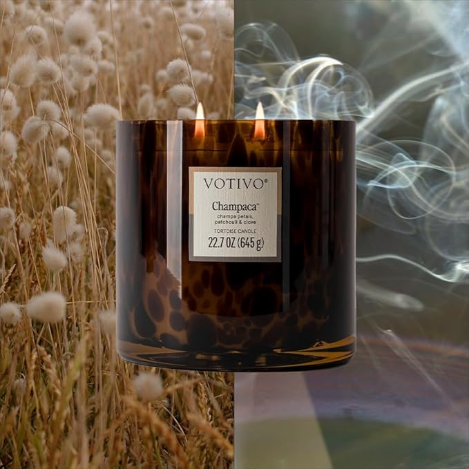 Votivo Champaca Tortoise Scented Candle | 22.7 oz Soy Wax Blend | Patchouli Scent | Decorative Home Decor Tortoiseshell Pattern | 100 Hour Burn Time - Bloomnest