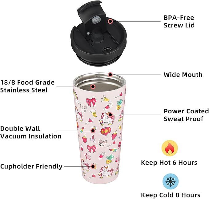 BJPKPK 22oz Insulated Tumbler With lid And Straw Stainless Steel Tumblers Travel Coffee Mug Reusable Thermal Cup,Unicorns - Bloomnest