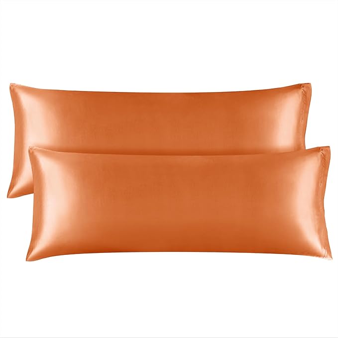 BEDELITE Satin Body Pillow Cover 2 Pack, Super Soft and Cooling Body Pillow Pillowcase for Hair and Skin, Breathable Silky Full Long Pillowcase Cover(20"x54", Burnt Orange) - Bloomnest