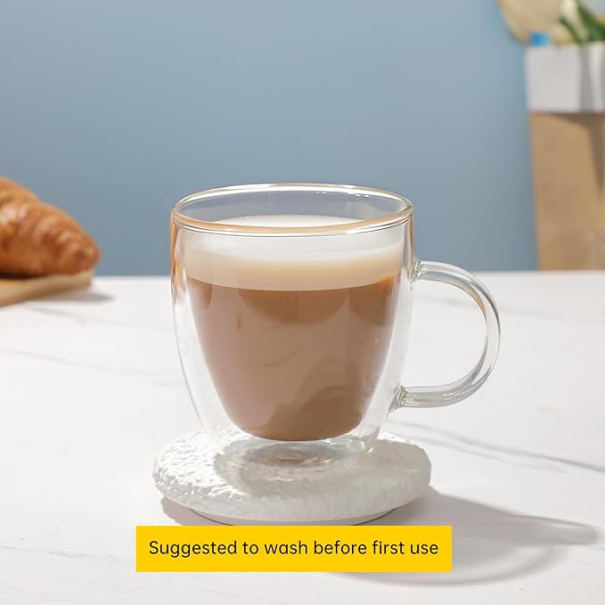 Aurzen 2 Pack Double Walled Glass Coffee Mugs with Handles, Large Insulated Layer Coffee Cups, Clear Borosilicate Mugs, Perfect for Cappuccino, Tea, Microwave Safe (5oz-2Pack B) - Bloomnest