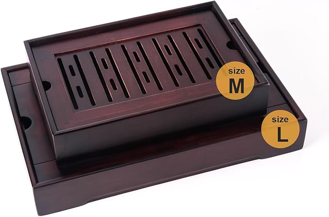 Bamboo Chinese Tea Tray - 13.6 x 8.9 inch Japanese Tea Serving Tray, Gongfu Tea Table Set with Reservoir Type Water Storage Box - Large - Bloomnest