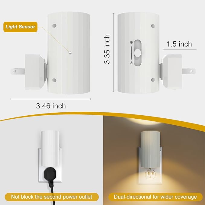 Night Light, Led Night Lights Plug into Wall, Sensor Dusk to Dawn, 0-100 LM Dimmable Night Lights, 3000K Soft White for Bathroom Bedroom Kitchen Toilet Hallway Stairway, 2 Pack - Bloomnest