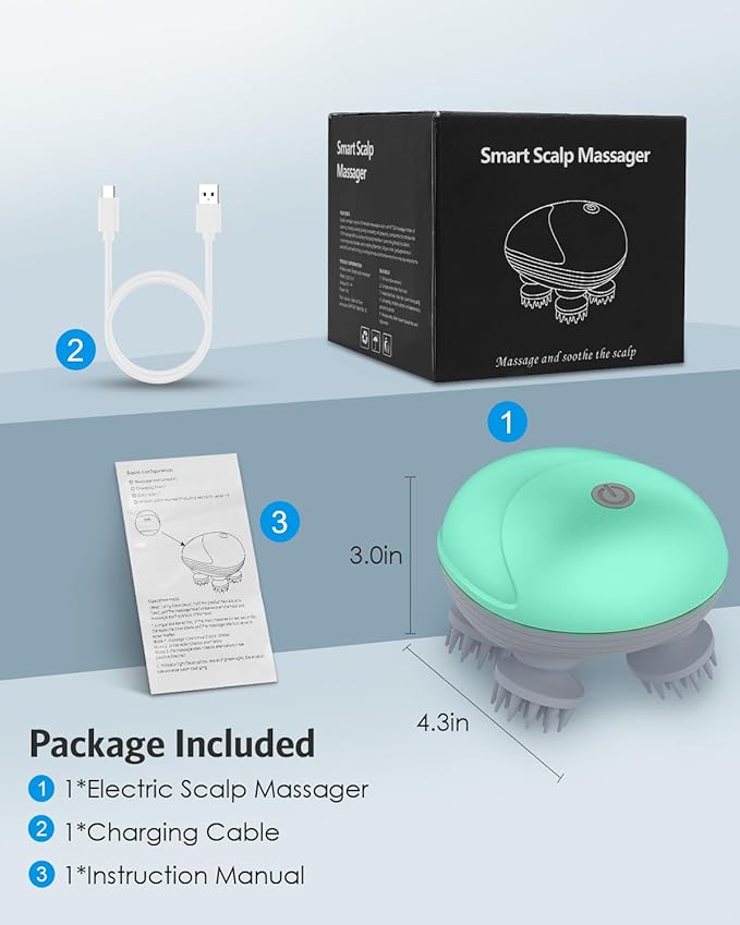 AMIR Electric Scalp Massager, Portable Head Massager with Kneading 96 Massage Nodes, Handheld Head Scratcher Massager for Stress Relax and Pain Relief, Ideal Valentine‘s Day Gift for Her/Him (Green) AMIR