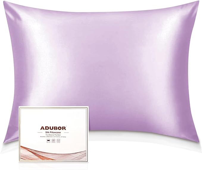 Adubor Mulberry Silk Pillowcase for Hair and Skin with Hidden Zipper, Both Side 23 Momme Silk, 900 Thread Count (20x36 inches, King Size, Light Purple, 1pc) - Bloomnest