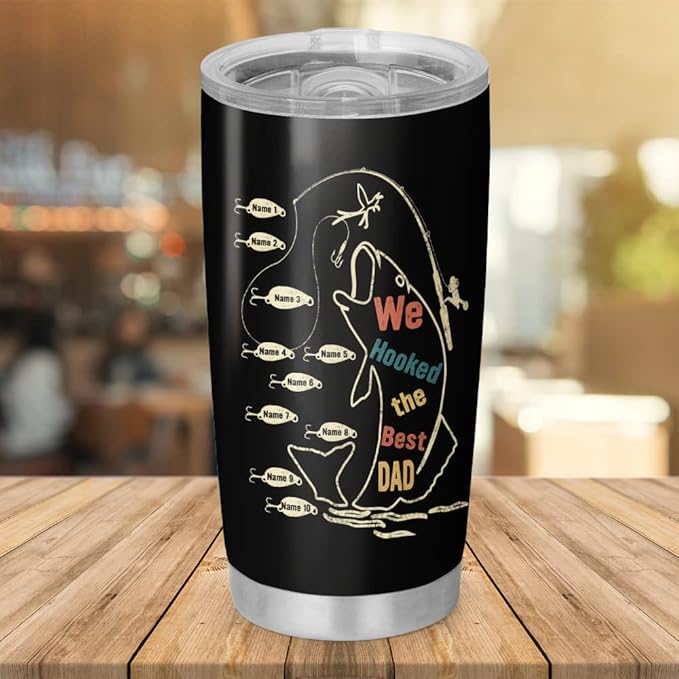 Custom Reel Cool Dad Fishing Papa Grandpa Dad Personalized Tumbler Cup Father's Day Gift, Gift For Dad, Father, Papa, Grandpa 20oz Insulated Coffee/Tea Tumbler with Lid - Bloomnest