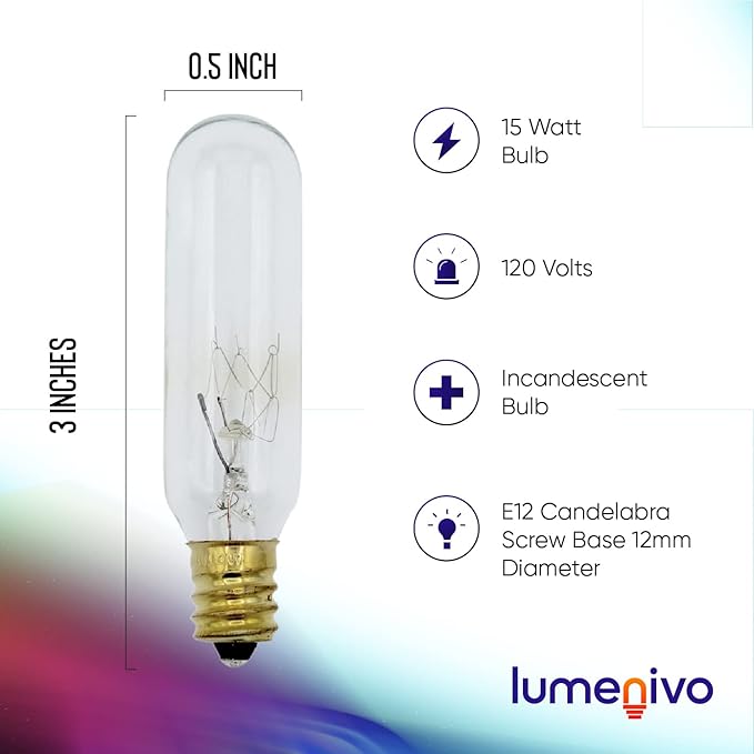 lumenivo 15 Watt Bulbs for Himalayan Salt Lamps 15T6/CL Tubular T6 15 Watt Candelabra Bulb E12 Base Light Bulbs for Exit Signs - Clear - 120V - 4 Pack - Bloomnest