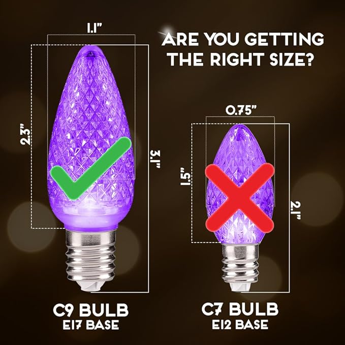 HLO Lighting Set of 25 Purple c9 Faceted LED Christmas Light Bulbs for Indoor & Outdoor Use | Durable Replacement Bulb - Bloomnest
