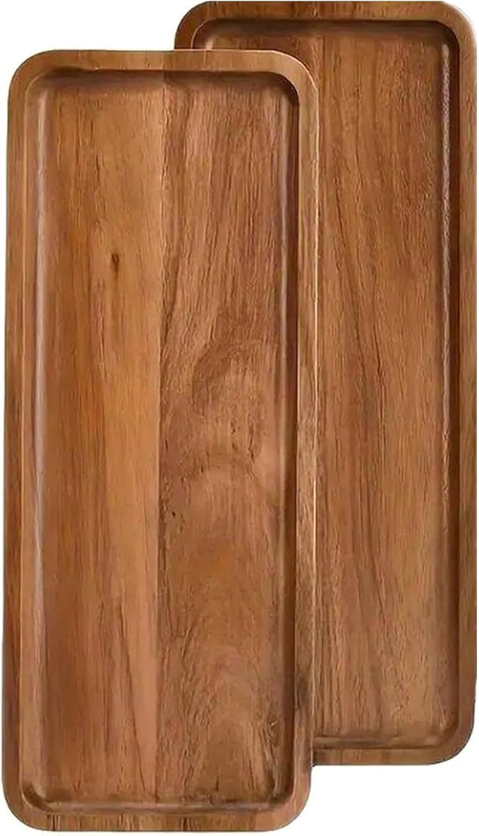 2 Pack Solid Wood Serving Platters and Trays of Natural Wood with Edge,Rectangular Avoid Sliding and Spilling Food (Rectangular Acacia Wood Platters 2pcs) - Bloomnest