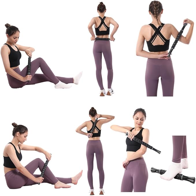 Muscle Roller Massage Roller Stick- Deep Tissue Fascia Blaster for Myofascial Pain Relief, Lymphatic Drainage & Body Sculpting, Handheld Physical Therapy & Recovery Tool (Gray black-18 inch) - Bloomnest