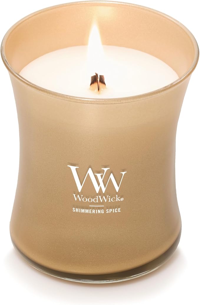 WoodWick Shimmering Spice Scented Candle, Crackles as it Burns, Precious Metals Collection, Home Décor, Gifting, 9.7oz - Bloomnest