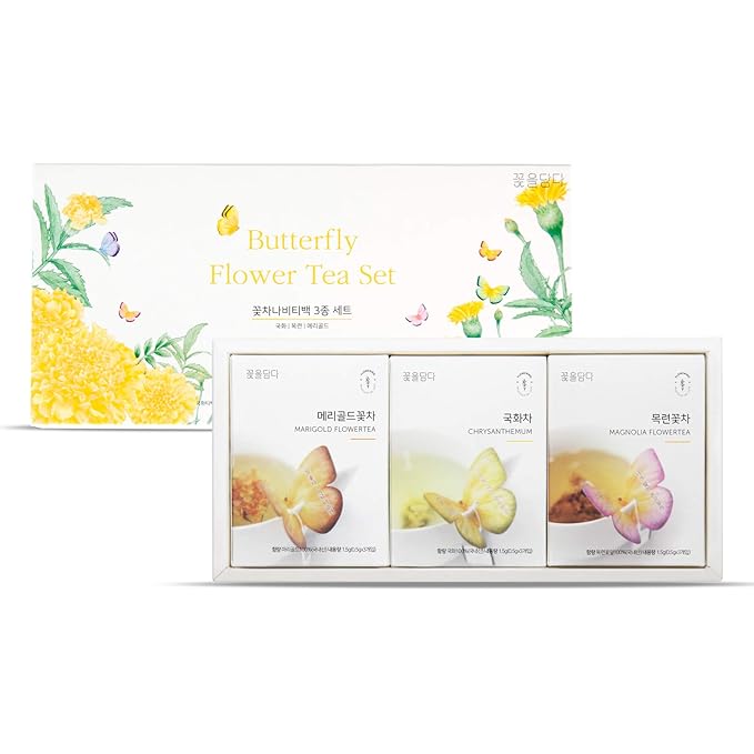 KKOKDAM Fancy Korean Tea Set Sampler – 3 Flavor Yellow Teas, Variety Pack with Butterfly Bags – Perfect and Elegant Korean Gift Box for Women- Perfect as Unique Tea Gifts or Gift Set for Women - Bloomnest